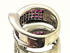 LADIES 14 KT WHITE GOLD DIAMOND AND RUBY RING