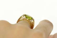 14K Yellow Gold Oval Peridot Green Diamond Accent Statement Ring
