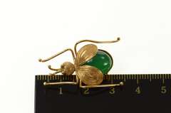 14K Yellow Gold Green Agate Stylized Bug Beetle Fly Retro Pin/Brooch