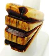 Big Vintage Carved Bone Statement Ring, Size 6