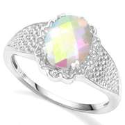 1.57 CT WHITE MYSTIC TOPAZ & DIAMOND 18K GOLD PLATED RING