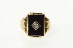 10K Yellow Gold Black Onyx Diamond Retro Men's Statement Ring