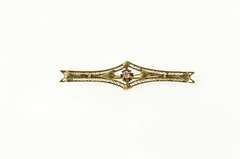 14K Yellow Gold Art Deco Diamond Ornate Filigree Bar Pin/Brooch