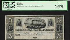 Scarce 1800's $5 Commercial Bank Of Apalachicola FL PCGS 53 PPQ!