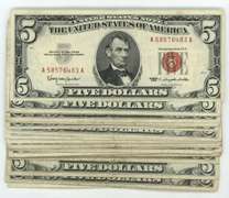 25 Series of 1963 $5 Red Seal Notes in nice circ