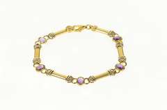 14K Yellow Gold Ornate Oval Amethyst Bar Link Statement Bracelet