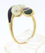 Glowing Yellow Gold Mikimoto Pearl and Enamel Bypass Ring