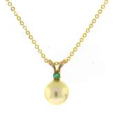 Simple 7mm Pearl and Emerald Pendant on Chain