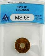 Rare 1955 1 Piastre Coin, Graded