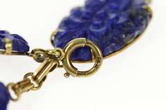 14K Yellow Gold Carved Floral Lapis Lazuli Statement Bracelet