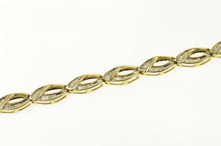 10K Yellow Gold Classic Baguette Diamond Loop Link Tennis Bracelet