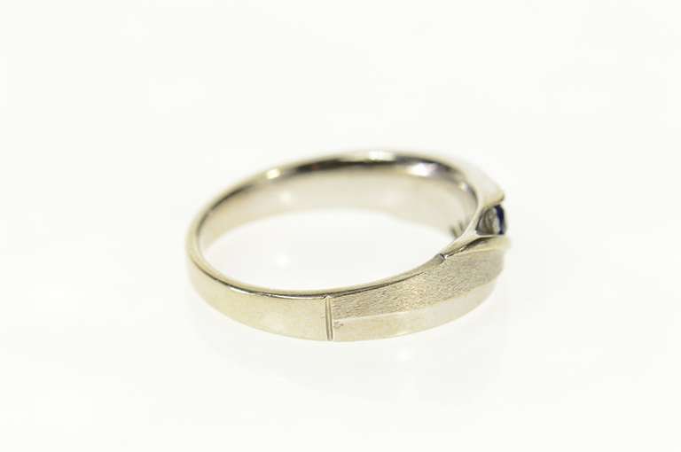 10K White Gold Men's Sapphire Diamond Classic Wedding Band Ring