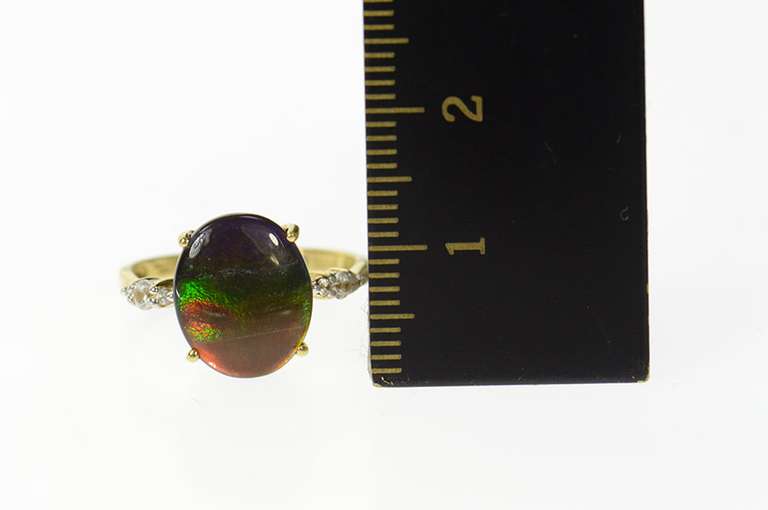 10K Yellow Gold Ammolite Doublet Diamond Accent Statement Ring