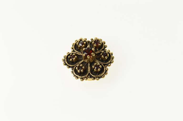 10K Yellow Gold Garnet Flower Elaborate Slide Bracelet Charm/Pendant