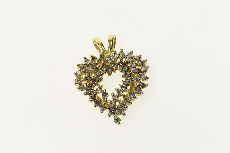 14K Yellow Gold Diamond Cluster Retro Heart Love Symbol Pendant