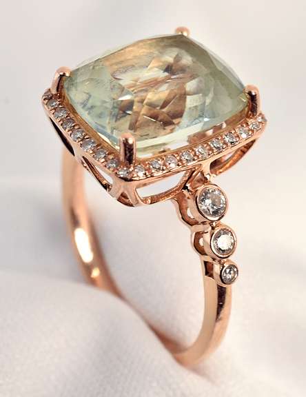 Modern Green Amethyst and Diamond Ring