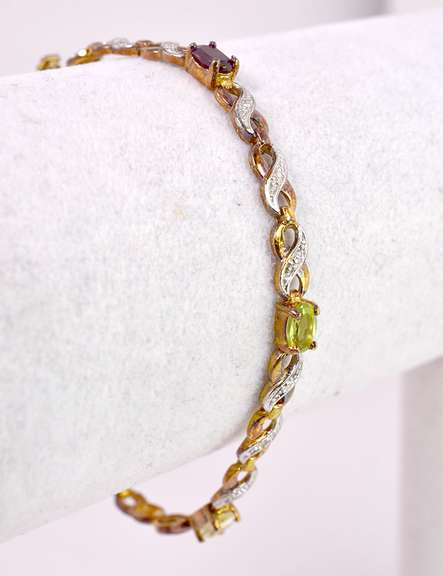 Gold Plated Sterling Silver Multicolored Gemstone Infinity Bracelet.