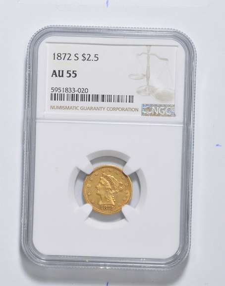 AU55 1872-S $2.50 Liberty Head Gold Quarter Eagle - Graded NGC