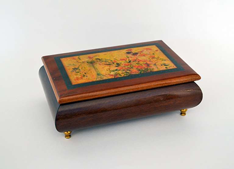 Vintage Italian Lacquered Hand Crafted Jewelry Trinket Box With Floral Design