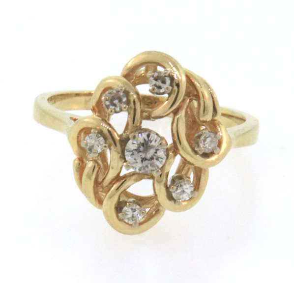 Unique 14k yellow gold diamond cluster ring