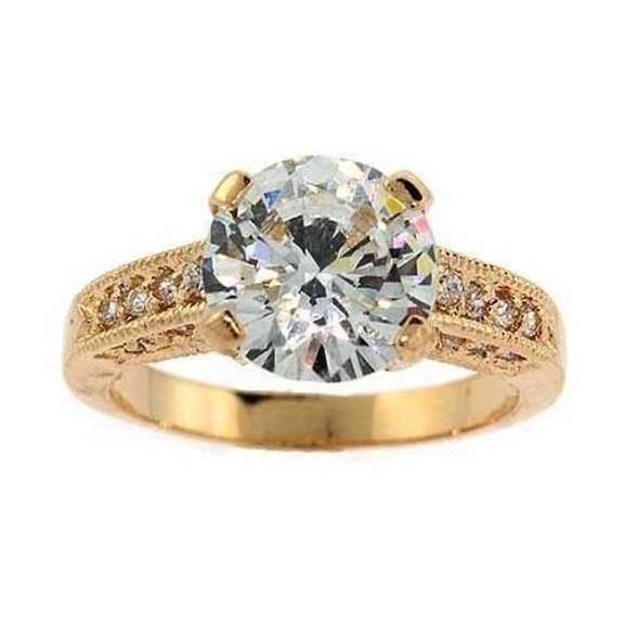 18K Gold over Sterling Silver Round CZ Pave Bridal Engagement Ring