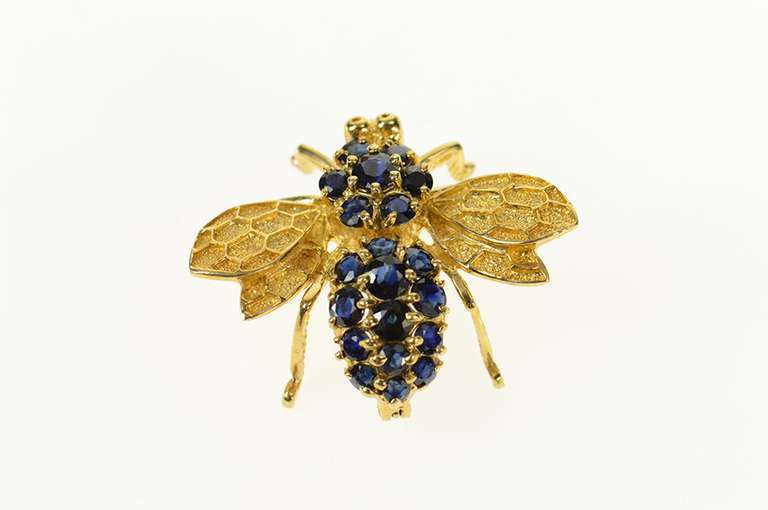 14K Yellow Gold Sapphire Encrusted Bumble Honey Bee Pin/Brooch