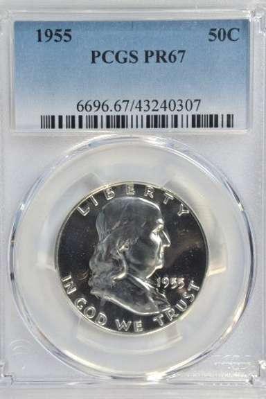 Awesome Gem Proof 1955 Franklin Half Dollar. PCGS PR67