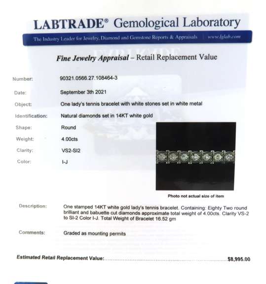 Attractive White Gold 4cts Diamond Tennis Bracelet