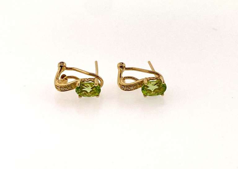 Pretty 14kt Yellow Gold Peridot and Diamond Earrings