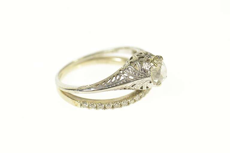 18K Yellow Gold Art Deco Diamond Engagement Bridal Set Ring