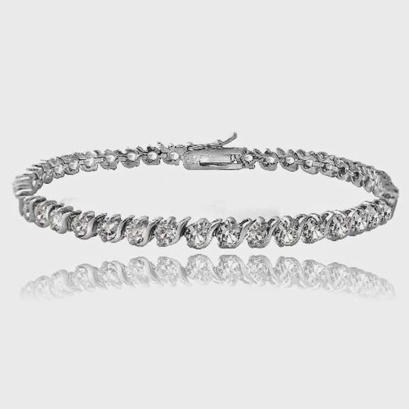 Sterling Silver Created 5.75ct White Sapphire S Design Tennis Bracelet