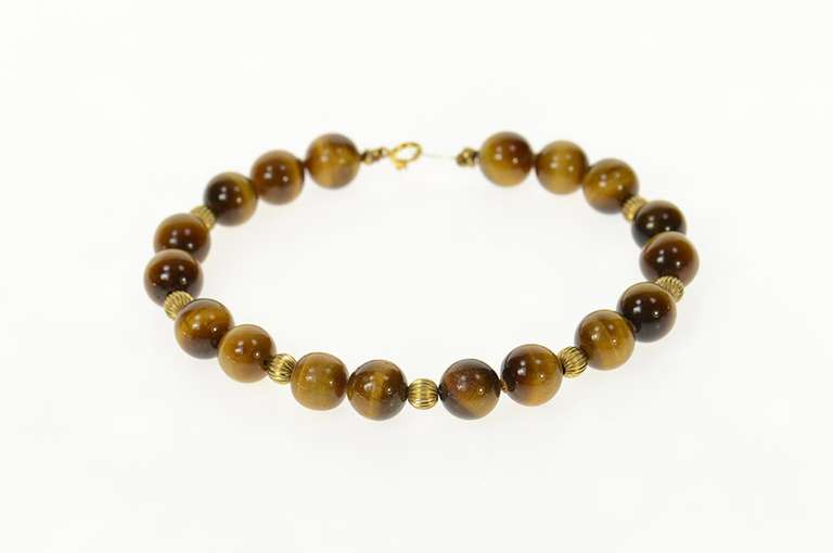 14K Yellow Gold 8.1mm Tiger's Eye Retro Ball Beaded Bracelet