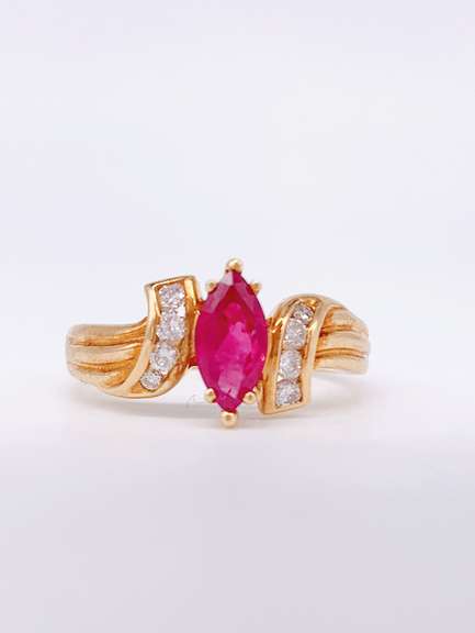 14kt Gold Marquise Ruby & Diamond Ring