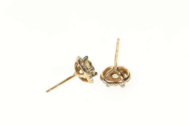 10K Rose Gold 1.01 Ctw Fancy Diamond Halo Classic Stud Earrings