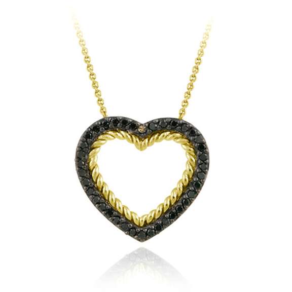 18K Gold over Sterling Silver and .38ct. TDW Champagne Diamond Open Heart Pendant