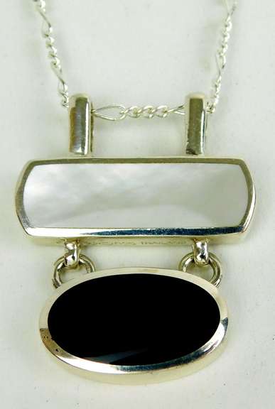 Sterling Silver Mother of Pearl & Black Onyx Necklace