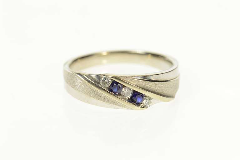 10K White Gold Men's Sapphire Diamond Classic Wedding Band Ring