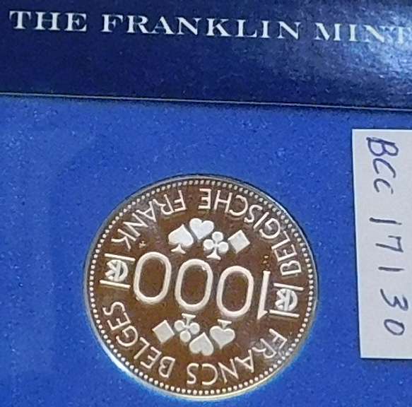 Franklin Mint: Sterling Sil Casino Chip, GEM Cameo PRF - 1000 Frank, Belgium