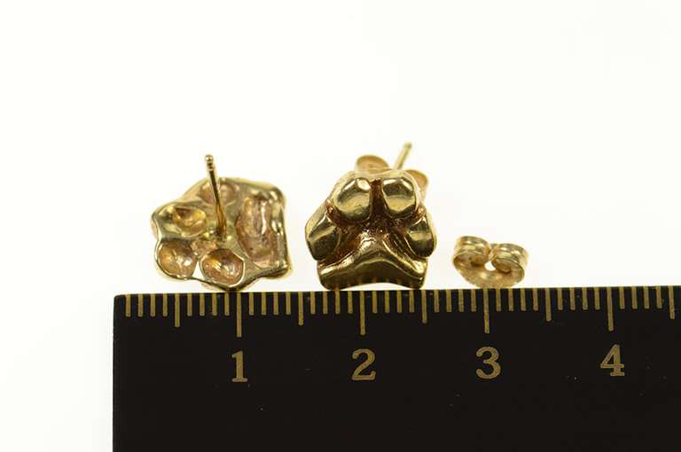 14K Yellow Gold Animal Paw Print Dog Wolf Stud Earrings