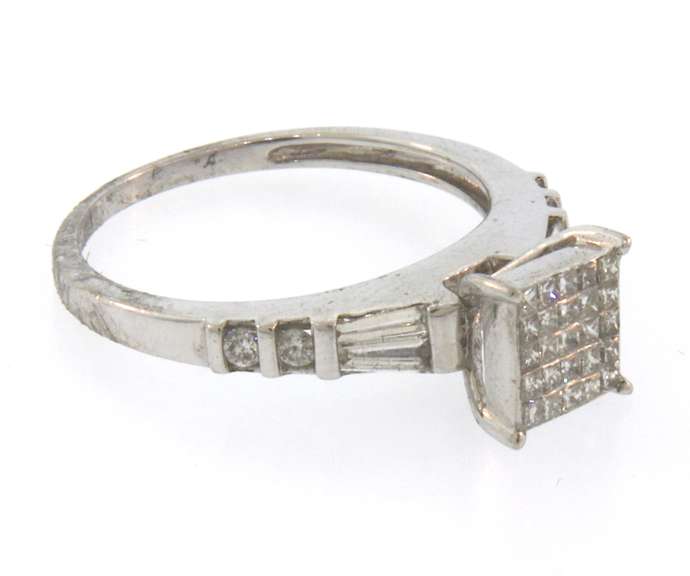 Wonderful 14k white gold square diamond cluster ring