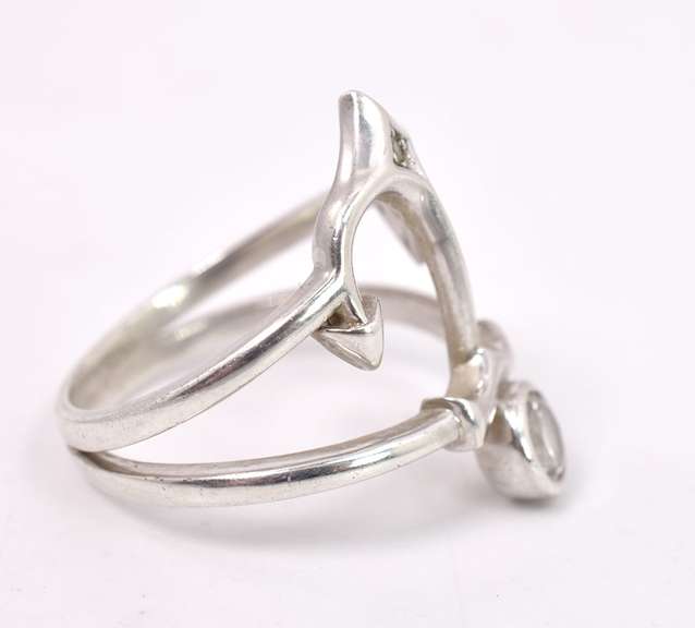 Sterling Silver Anchor Ring with Clear Gemstone