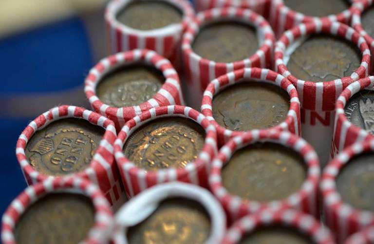 20 Unsearched Indian Cents Rolls, Machine Rolled In The 1980s Estate.