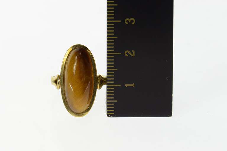 14K Yellow Gold Oval Tiger's Eye Retro Cabochon Statement Ring