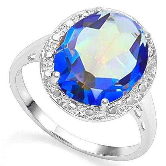 4.25 CT OCEAN MYSTIC GEMSTONE & DIAMOND 925 STERLING SILVER RING