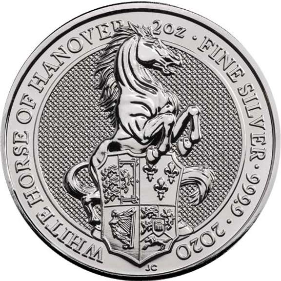2020 White Horse Of Hanover 5 Pound Queens Beast 2oz .999 Silver Coin.
