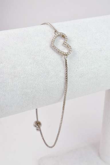 Sterling Silver Heart Anklet with Crystals