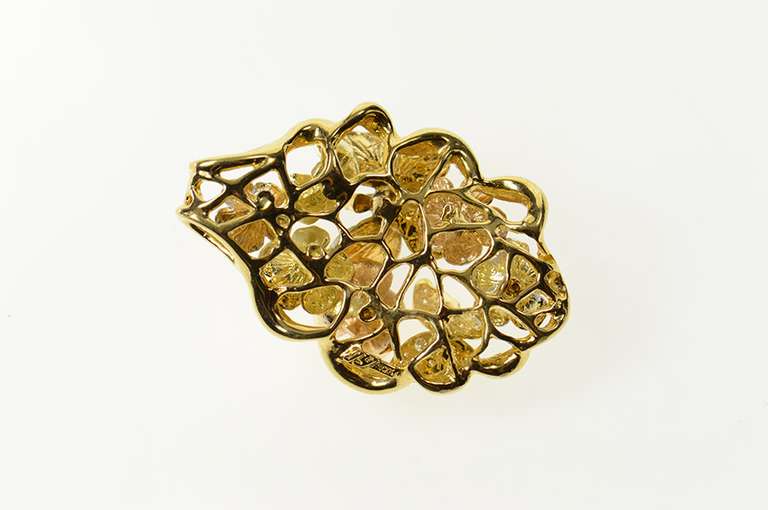 18K Yellow Gold JY Diamond Designer Butterfly Flower Statement Pendant