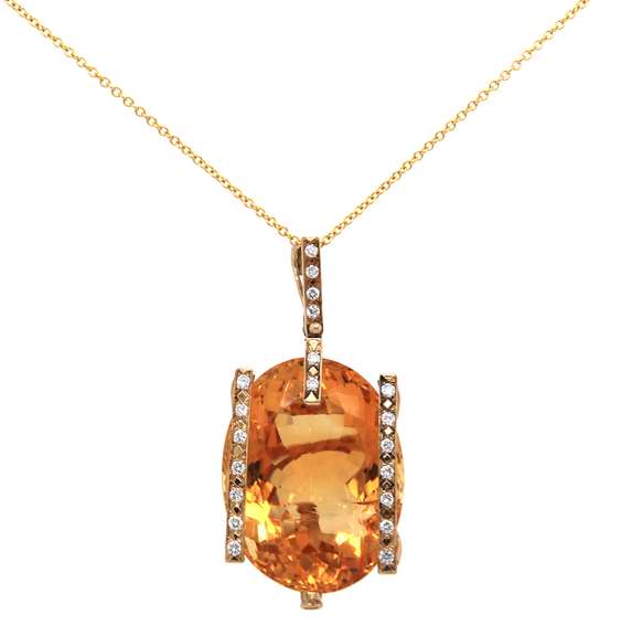 Fantastic 14kt YG Natural Oval Citrine and Diamond Necklace