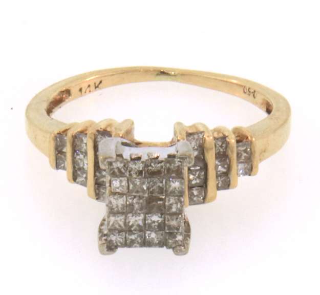 14k yellow gold diamond cluster ring with cathedral setting