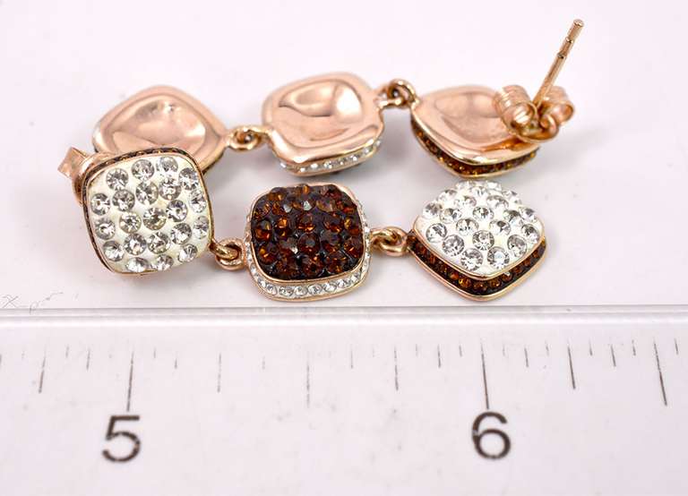 Rose Gold Plated Sterling Silver Alternating Clear And Amber Colored Earrings.